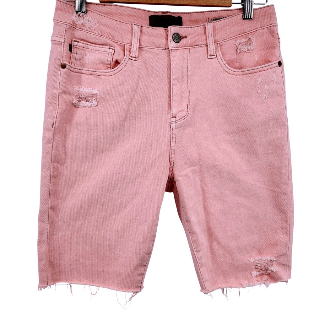 Judy Blue Shorts Womens 11/30 Distressed Garment Dyed Pink Denim Bermuda Raw Hem
